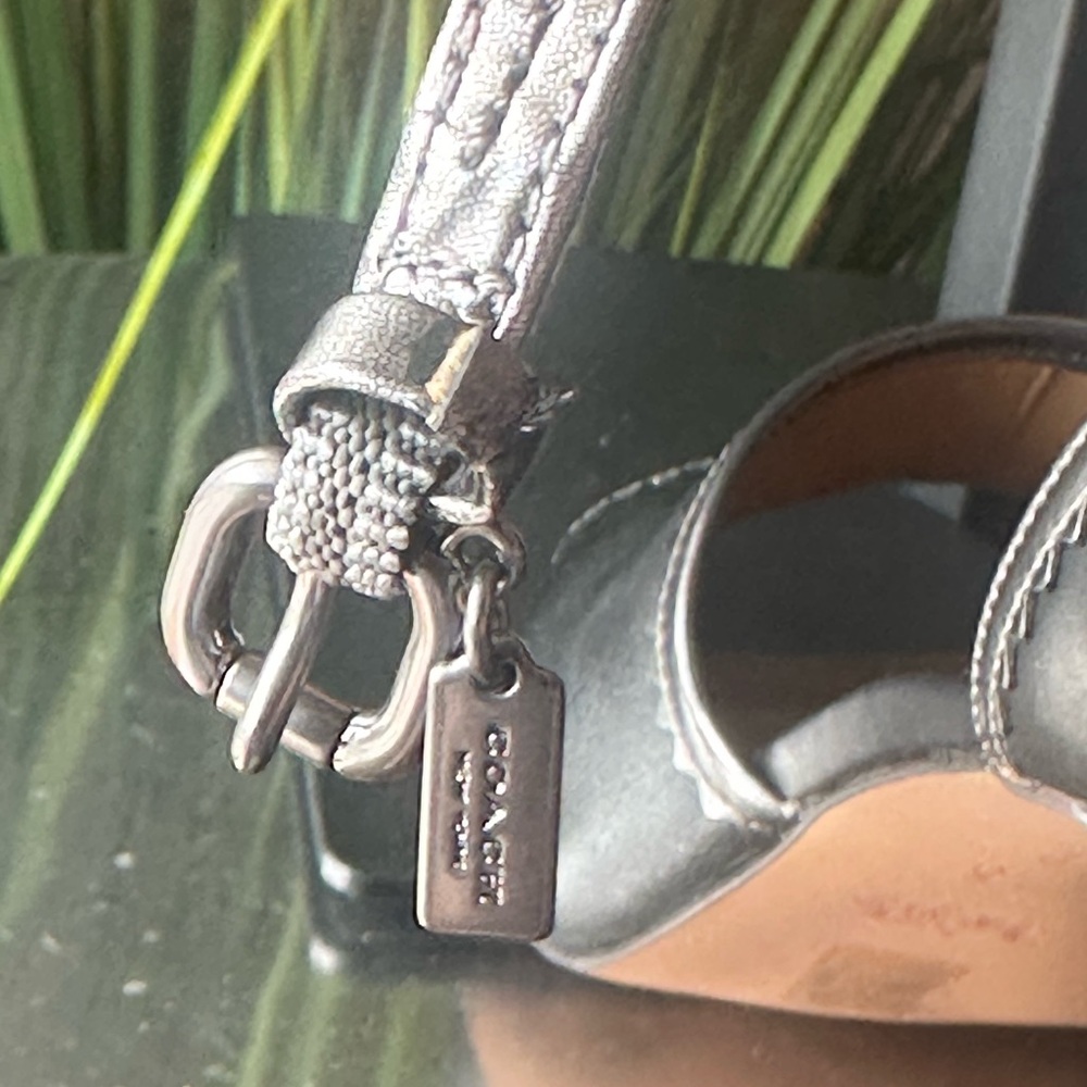 Coach Black and Silver Heels. 7.5 Designer Leather Open Toe - Picture 12 of 13